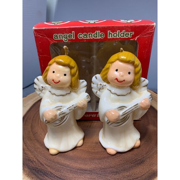 Commodore Vintage Angel Candle Holders with Box - Christmas Decor Ornaments 1950 - Picture 10 of 11